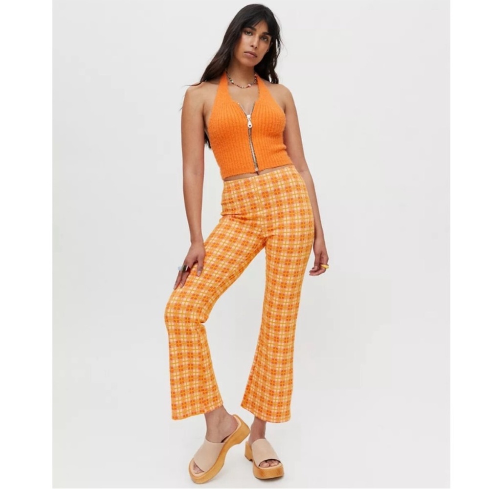 Urban outfitters orange plaid kick flare pant